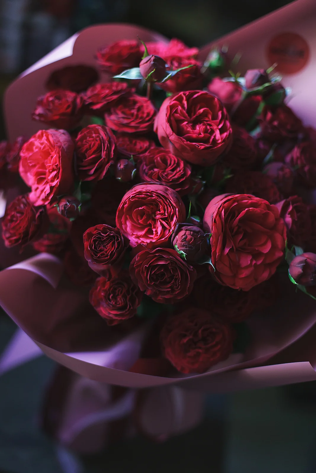 Букет из бархатных пионовидных роз