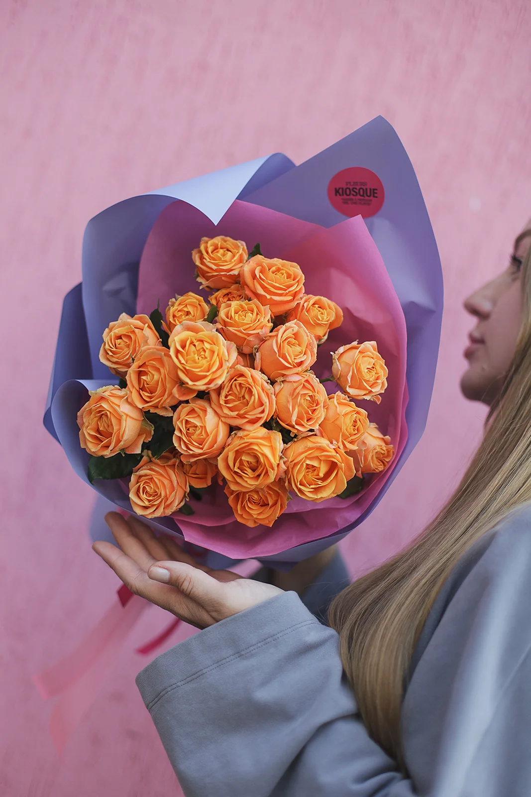 Моно букет из пионовидной розы Корал Баблс